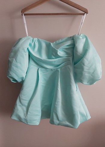Turkuaz Drapeli Straplez Mini Hamile Bluz - Görsel 2