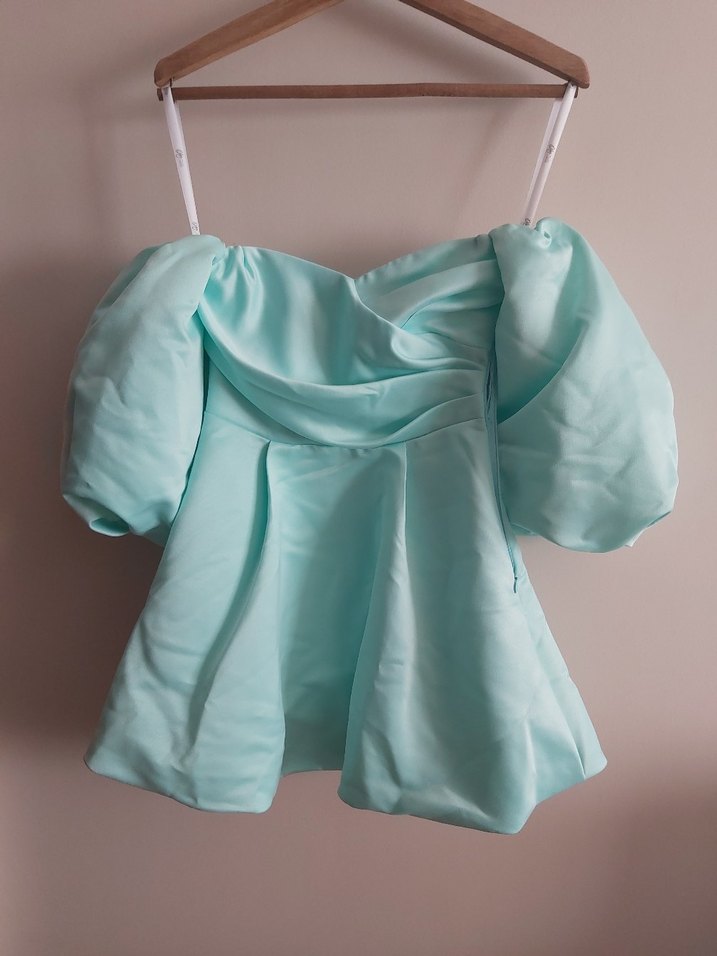 Turkuaz Drapeli Straplez Mini Hamile Bluz - Görsel 2