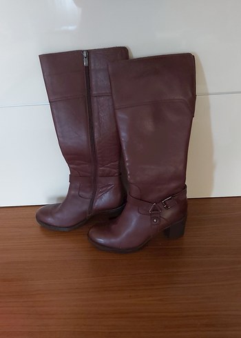 Kahverengi Deri Tokalı Dizüstü Kadın Çizme - Görsel 2