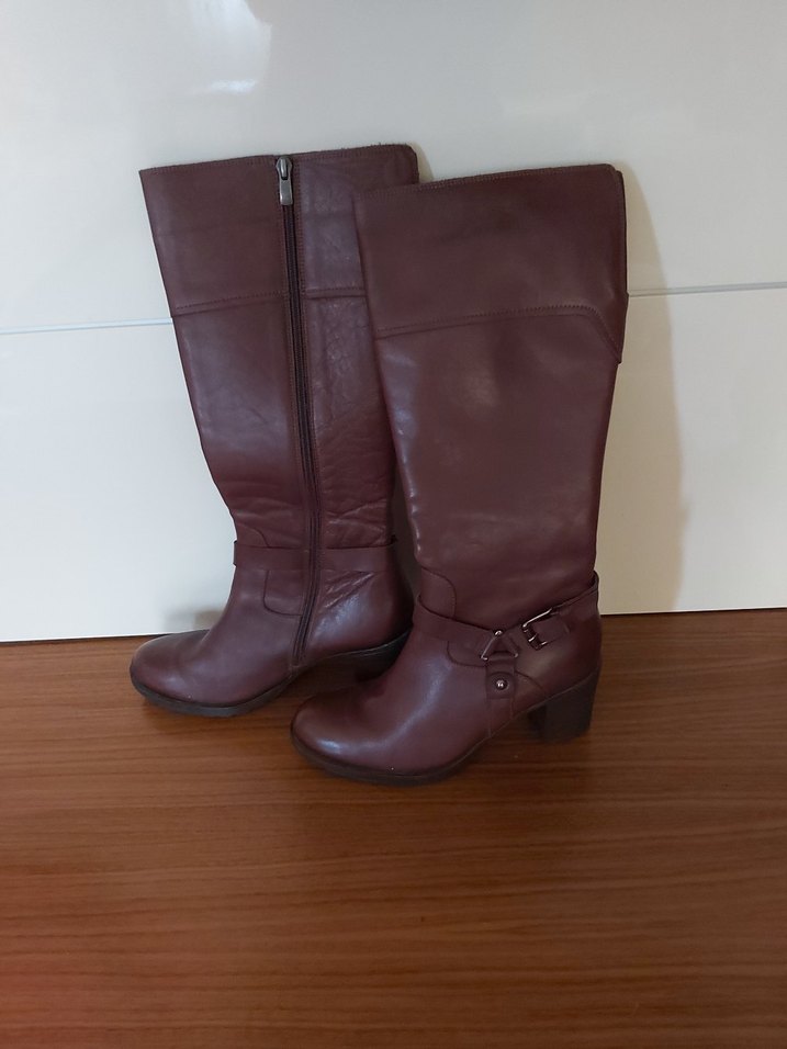 Kahverengi Deri Tokalı Dizüstü Kadın Çizme - Görsel 2