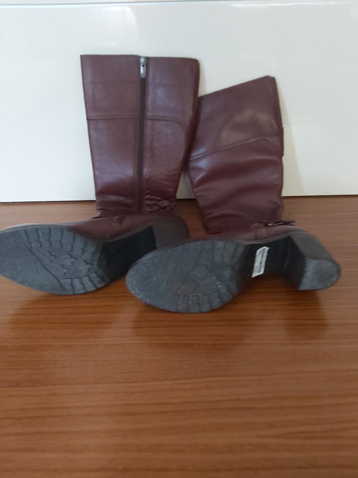 Kahverengi Deri Tokalı Dizüstü Kadın Çizme - Görsel 3