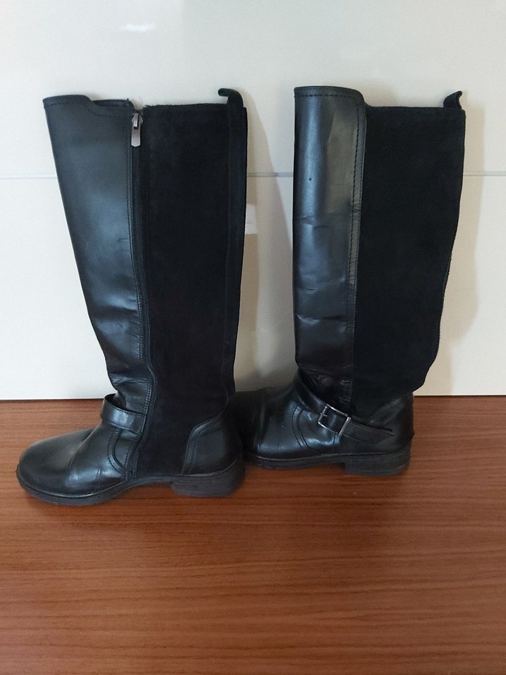 Siyah Süet Tokalı Dizüstü Kadın Çizme - Görsel 2