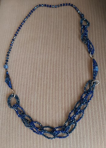 Uzun Mavi Boncuklu Bohem Yılan Desenli Kadın Kolye - Görsel 2