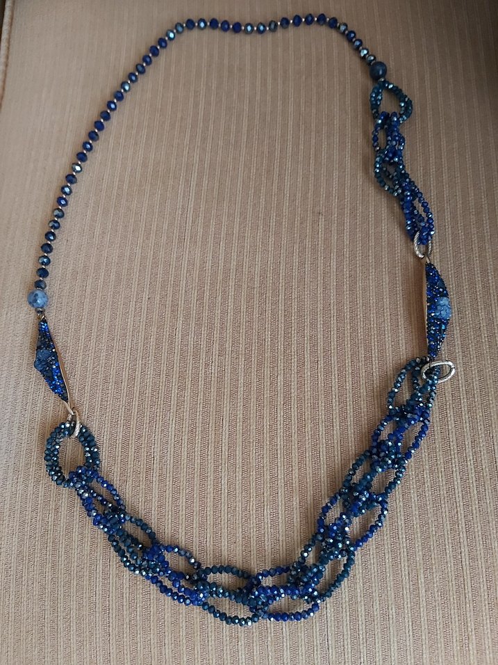 Uzun Mavi Boncuklu Bohem Yılan Desenli Kadın Kolye - Görsel 2