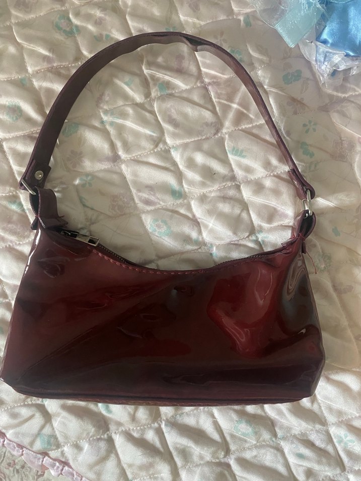 Bordo Parlak Deri çanta - Görsel 2