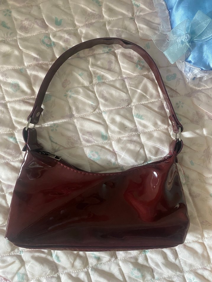 Bordo Parlak Deri çanta - Görsel 3