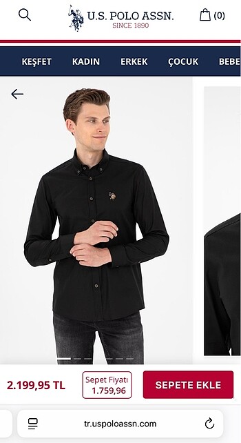 Us Polo Assn Erkek Siyah Uzun Kollu Basic Gömlek