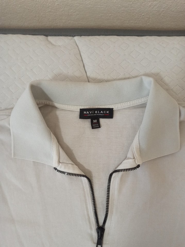 Beyaz Fermuarlı Erkek Polo Tişört - Görsel 2