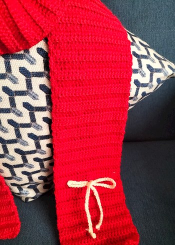 Kırmızı Örgü Kadın Şal - Görsel 2