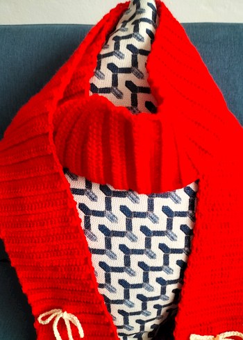 Kırmızı Örgü Kadın Şal - Görsel 3