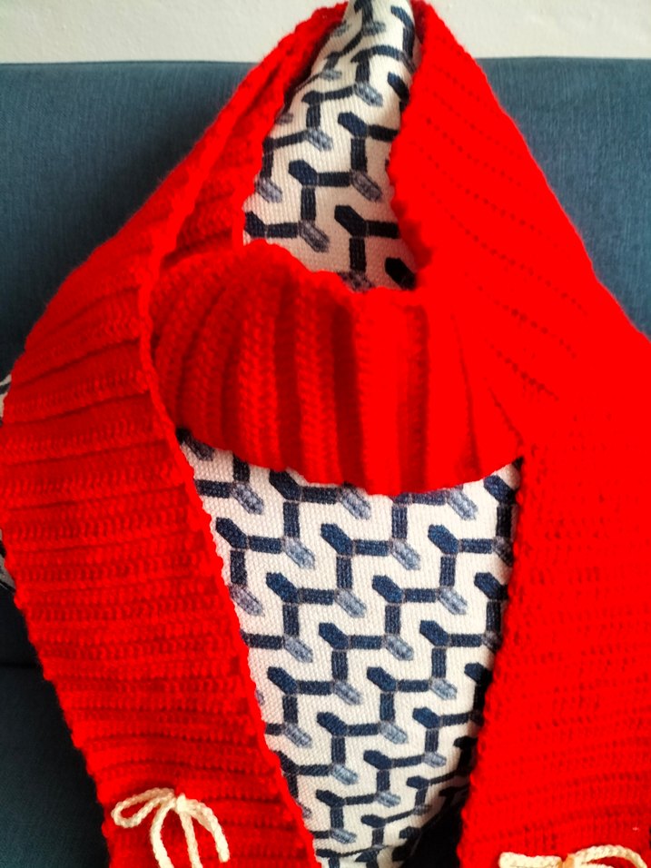 Kırmızı Örgü Kadın Şal - Görsel 3