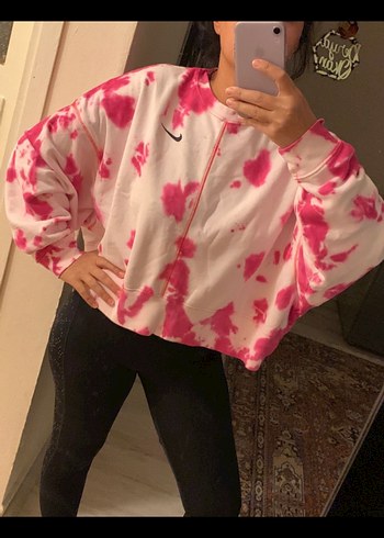 m Beden Nike orjinal Pembe Batik Desenli Fermuarlı Kadın Sweatshirt