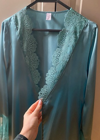 Turkuaz Dantel Detaylı Kadın Sabahlık / YENİ - Görsel 3