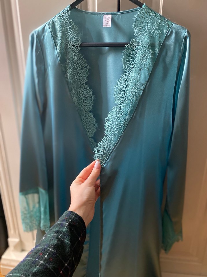 Turkuaz Dantel Detaylı Kadın Sabahlık / YENİ - Görsel 2
