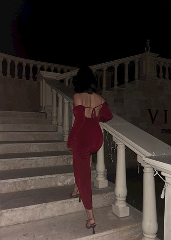 Bordo Straplez Drapeli Uzun Kadın Elbise