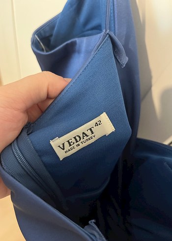 42 Beden Lacivert V Yakalı Drapeli Kısa Abiye Elbise