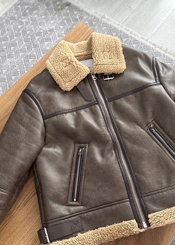 Bershka Kahverengi Kürklü Deri Kadın Ceket