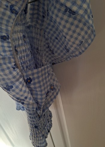 Mavi Fırfırlı Kısa Kollu Bluz - Görsel 6