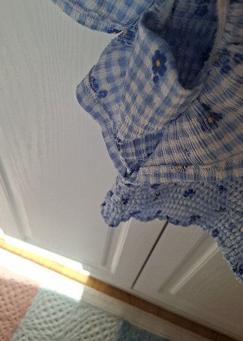 Mavi Fırfırlı Kısa Kollu Bluz - Görsel 5