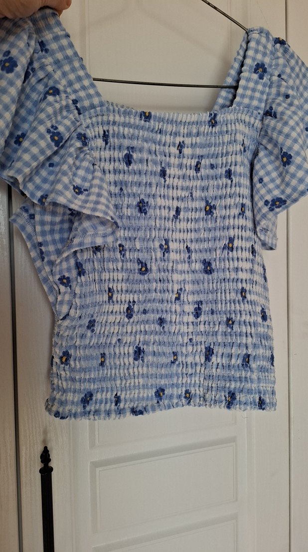 Mavi Fırfırlı Kısa Kollu Bluz - Görsel 2