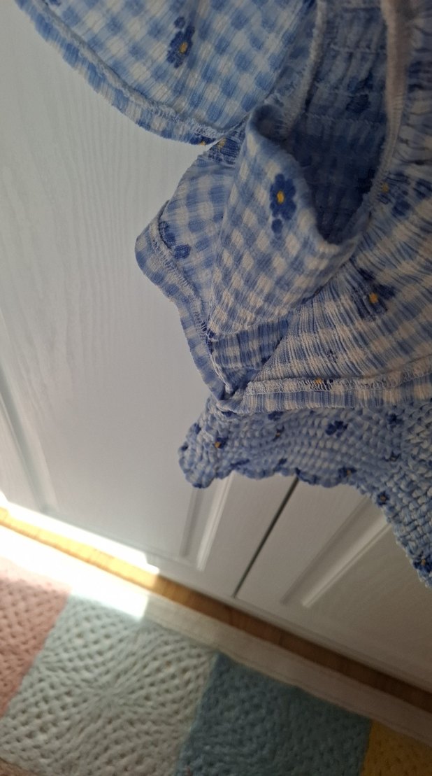 Mavi Fırfırlı Kısa Kollu Bluz - Görsel 5