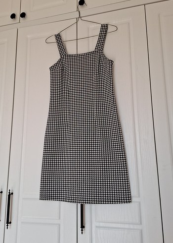 xs Beden Gri Beyaz Kareli Midi Elbise LCWAKİKİ casual