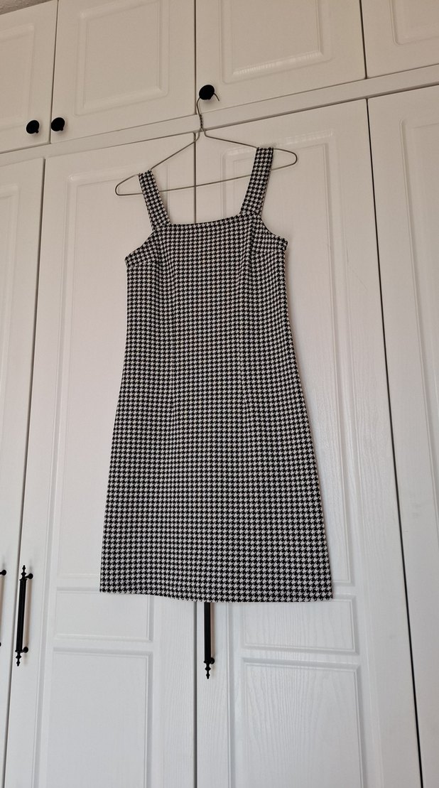 Gri Beyaz Kareli Midi Elbise LCWAKİKİ casual - Görsel 3