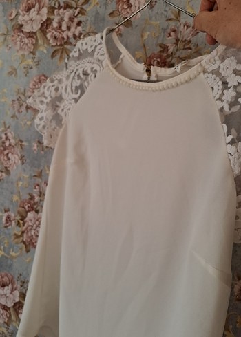 KOTON Dantel Detaylı Kısa Kollu Bej Bluz - Görsel 4