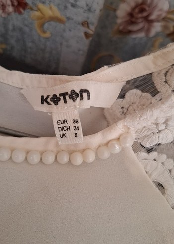 KOTON Dantel Detaylı Kısa Kollu Bej Bluz - Görsel 7