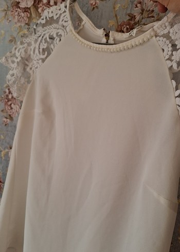 KOTON Dantel Detaylı Kısa Kollu Bej Bluz - Görsel 5