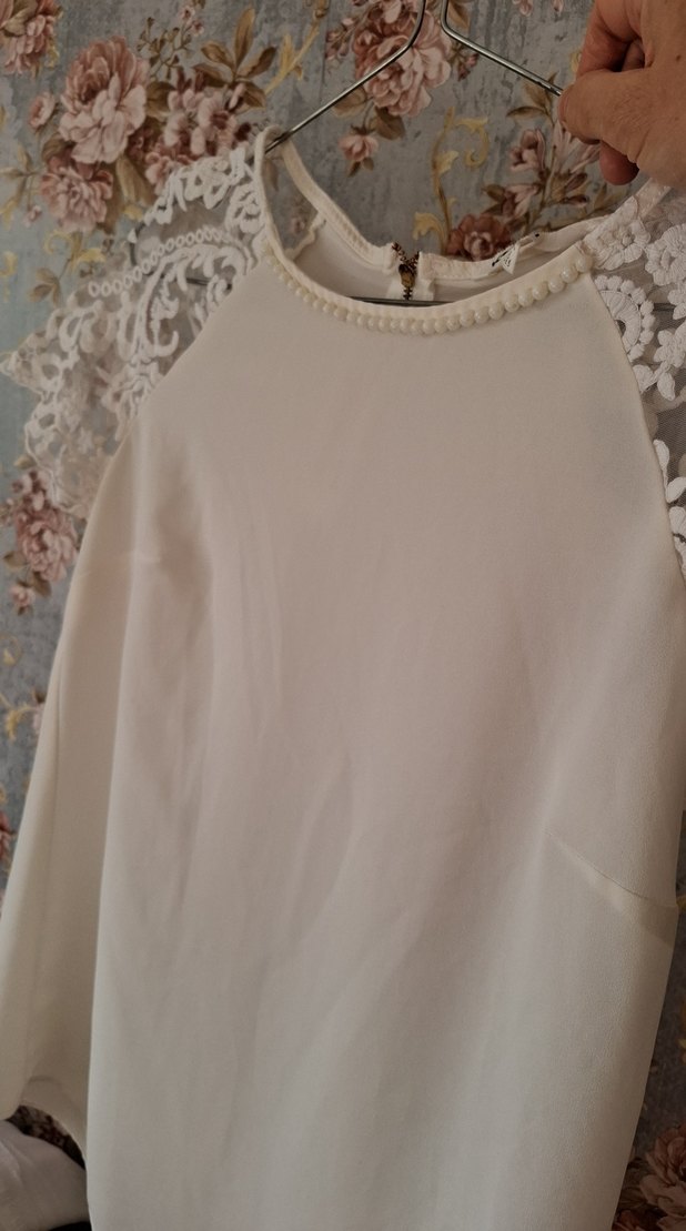 KOTON Dantel Detaylı Kısa Kollu Bej Bluz - Görsel 5