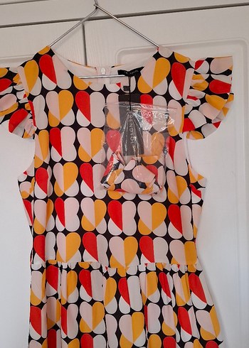 Çok Renkli Mini Volanlı Kadın Elbise yeni etiketli - Görsel 5