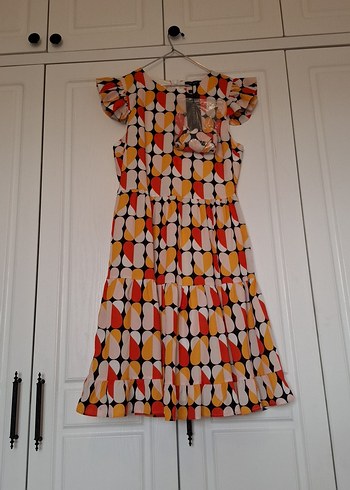 Çok Renkli Mini Volanlı Kadın Elbise yeni etiketli - Görsel 8