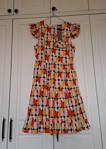 Çok Renkli Mini Volanlı Kadın Elbise yeni etiketli - Görsel 9