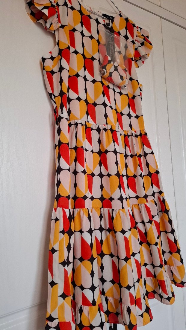 Çok Renkli Mini Volanlı Kadın Elbise yeni etiketli - Görsel 3