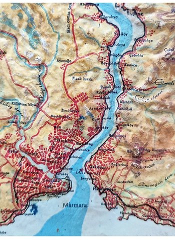 Kabartma İstanbul Haritası Eski Antika - Görsel 2