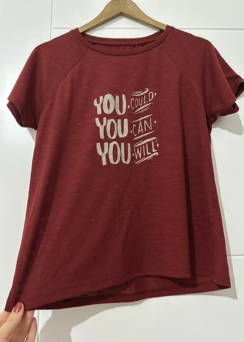 Bordo Baskılı Kısa Kollu Tişört
