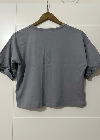 Diğer Gri Baskılı Kısa Kollu Crop Tişört