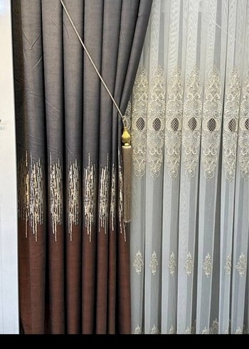 Gri ve Beyaz Nakışlı Perde Seti - Görsel 6