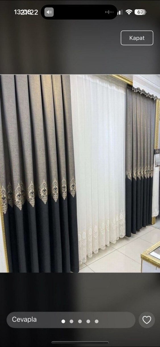 Gri ve Beyaz Nakışlı Perde Seti - Görsel 5
