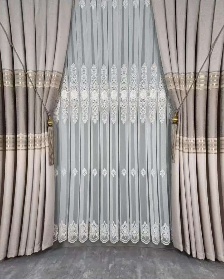 Modern Klasik Kahverengi Nakışlı Perde - Görsel 2