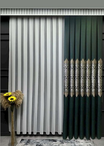 Lacivert Nakışlı Modern Klasik Perde - Görsel 2