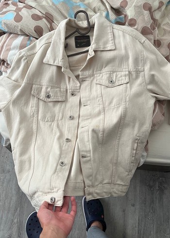 Düğmeli Beyaz Kısa Kollu Erkek Denim Ceket