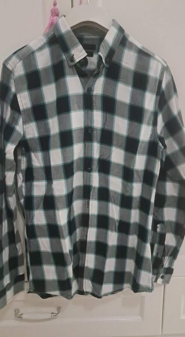 Erkek Gri Kareli Uzun Kollu Pamuk Gömlek - Görsel 2