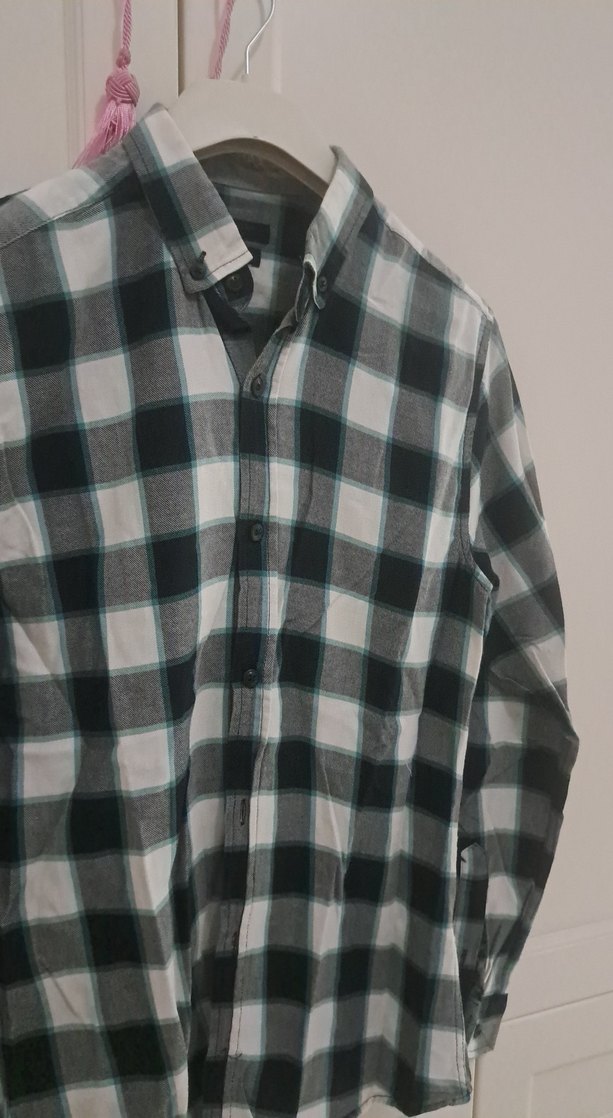 Erkek Gri Kareli Uzun Kollu Pamuk Gömlek - Görsel 3