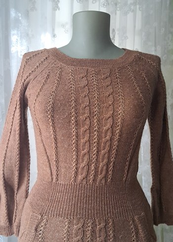 Uzun Kollu Örgü Bohem Kadın Elbise - Görsel 2