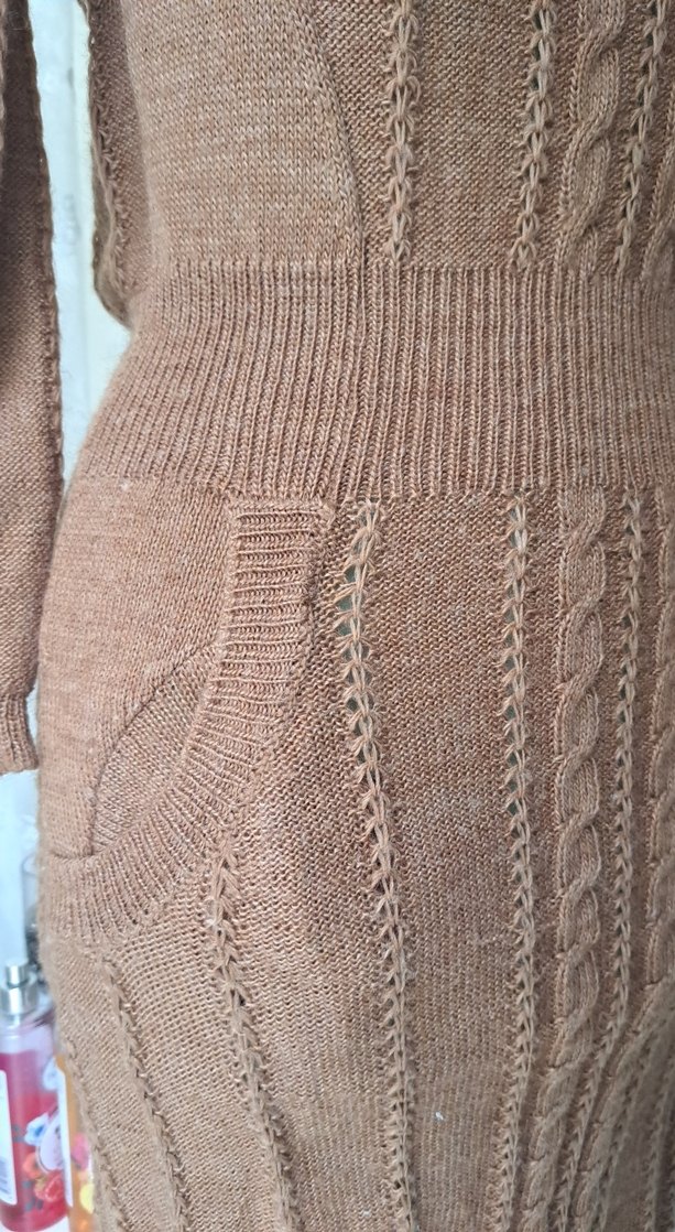 Uzun Kollu Örgü Bohem Kadın Elbise - Görsel 4