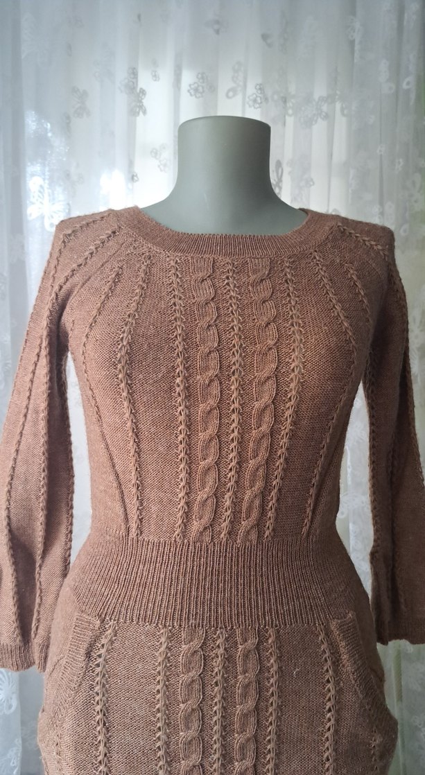 Uzun Kollu Örgü Bohem Kadın Elbise - Görsel 2