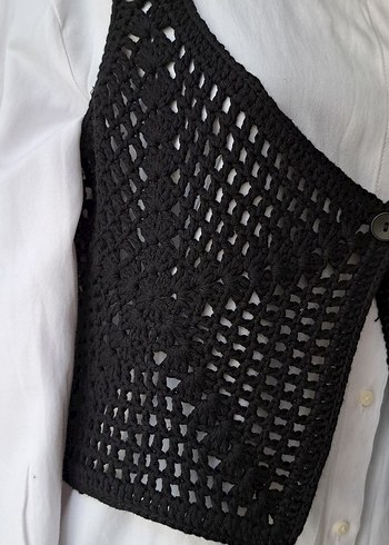 Düğmeli Siyah Örgü Kadın Yelek - Görsel 3