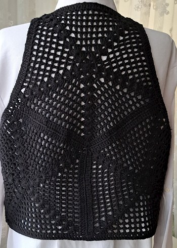 Düğmeli Siyah Örgü Kadın Yelek - Görsel 2